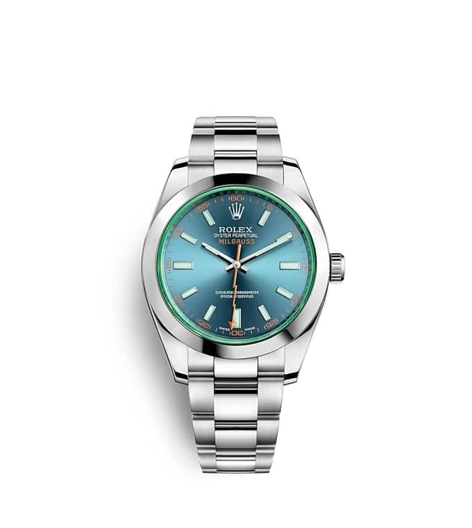 Rolex Milgauss | Milgauss | Coloured dial | Green sapphire crystal | Z-Blue Dial | Oystersteel | Men Watch | Rolex Official Retailer - THE TIME PLACE SG