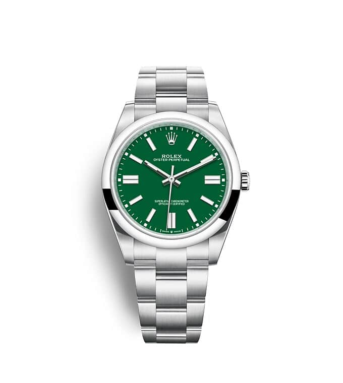 Rolex Oyster Perpetual | Oyster Perpetual 41 | Coloured dial | Green Dial | Oystersteel | The Oyster bracelet | Men Watch | Rolex Official Retailer - THE TIME PLACE SG