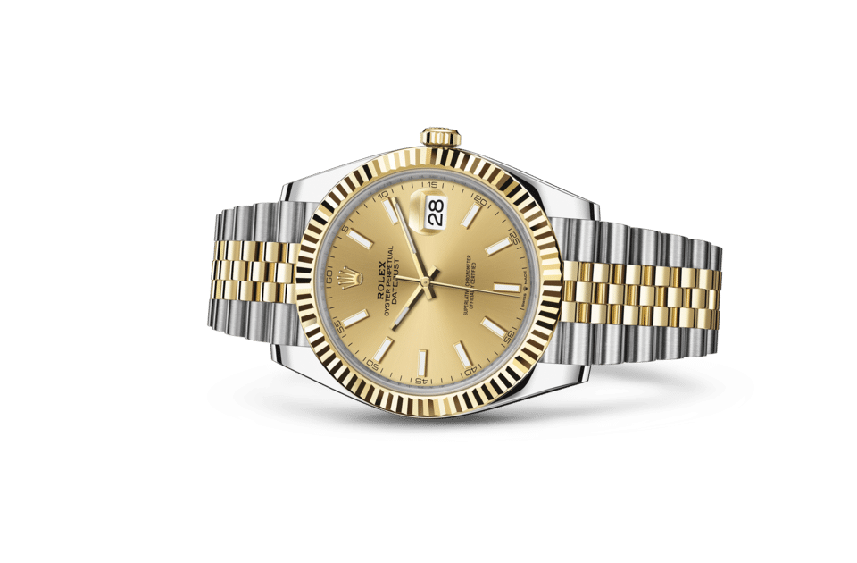 Rolex Datejust | Datejust 41 | Coloured dial | The Fluted Bezel | Champagne-colour dial | Yellow Rolesor | Men Watch | Rolex Official Retailer - THE TIME PLACE SG