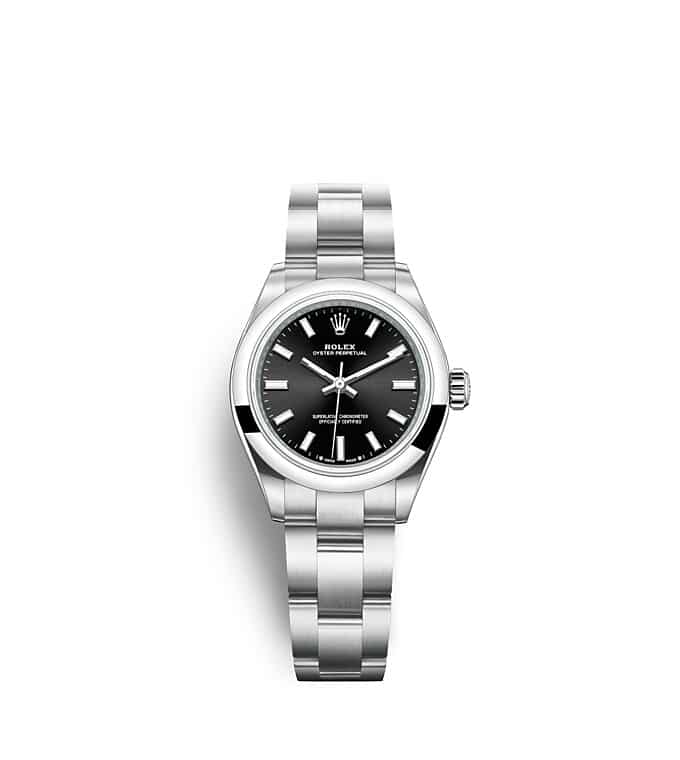 Rolex Oyster Perpetual | Oyster Perpetual 28 | Dark dial | Bright black dial | Oystersteel | The Oyster bracelet | Women Watch | Rolex Official Retailer - THE TIME PLACE SG