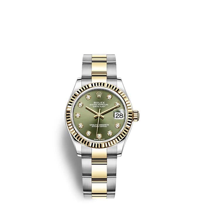 Rolex Datejust | Datejust 31 | Coloured dial | Olive-Green Dial | The Fluted Bezel | Yellow Rolesor | Women Watch | Rolex Official Retailer - THE TIME PLACE SG