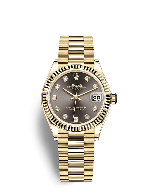 Rolex Datejust | Datejust 31 | Dark dial | Dark Grey Dial | The Fluted Bezel | 18 ct yellow gold | Women Watch | Rolex Official Retailer - THE TIME PLACE SG