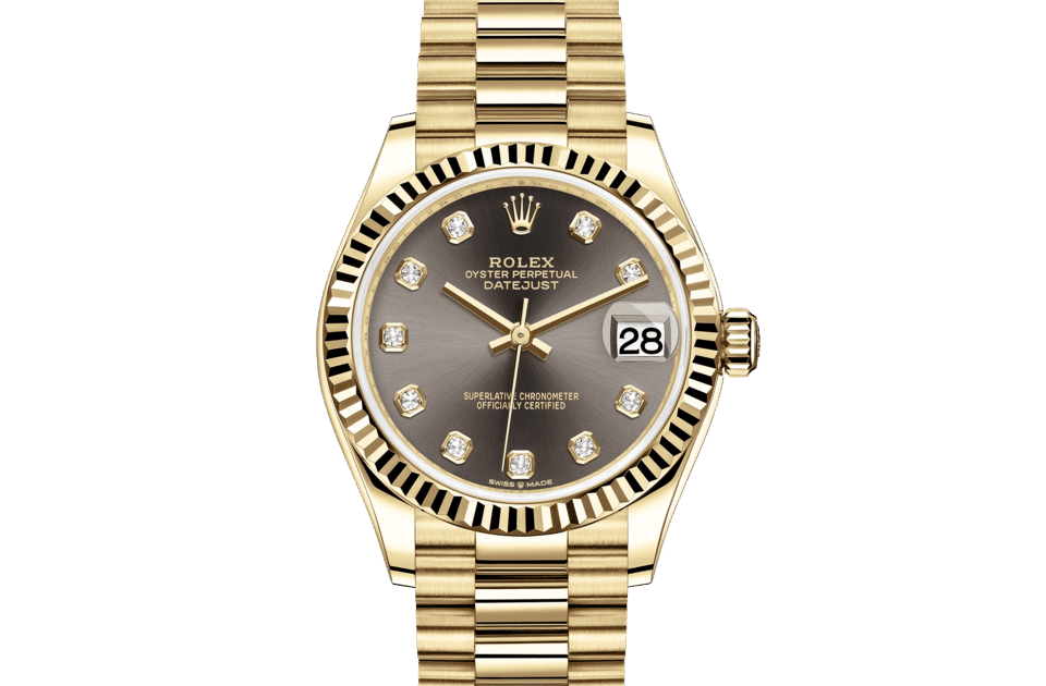 Rolex Datejust | Datejust 31 | Dark dial | Dark Grey Dial | The Fluted Bezel | 18 ct yellow gold | Women Watch | Rolex Official Retailer - THE TIME PLACE SG