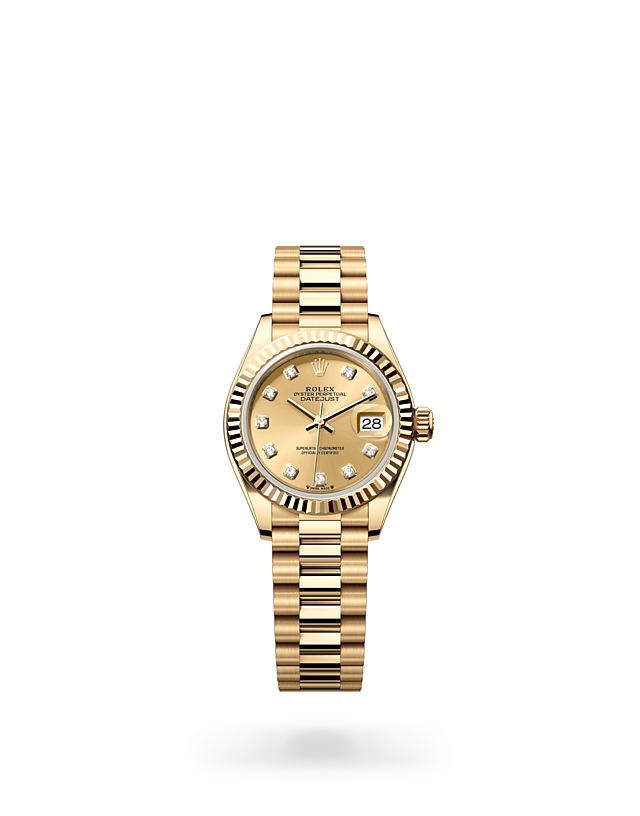 Rolex Lady-Datejust | Lady-Datejust | Coloured dial | Champagne-colour dial | The Fluted Bezel | 18 ct yellow gold | Women Watch | Rolex Official Retailer - THE TIME PLACE SG