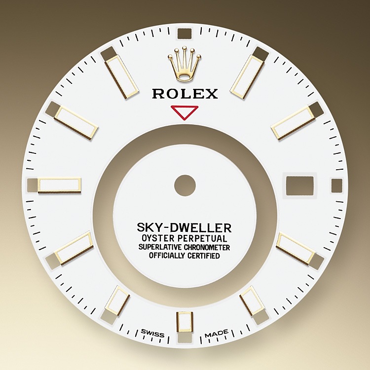 Rolex Sky-Dweller | Sky-Dweller | Light dial | Intense white dial | The Fluted Bezel | Yellow Rolesor | Men Watch | Rolex Official Retailer - THE TIME PLACE SG