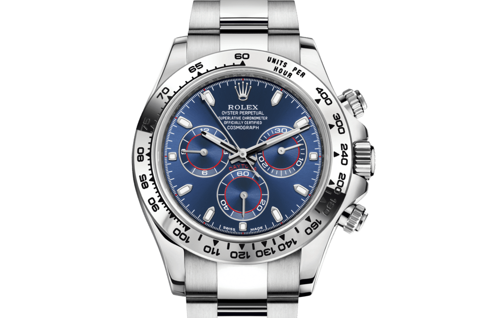 Rolex Cosmograph Daytona | Cosmograph Daytona | Coloured dial | The tachymetric scale | Bright blue dial | 18 ct white gold | Men Watch | Rolex Official Retailer - THE TIME PLACE SG