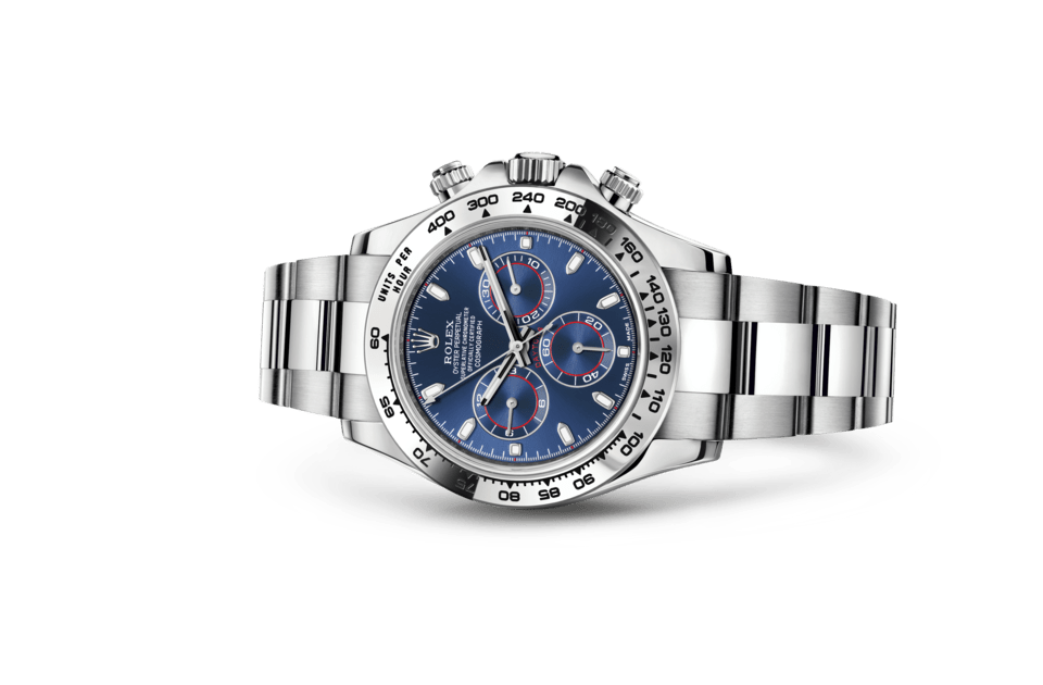 Rolex Cosmograph Daytona | Cosmograph Daytona | Coloured dial | The tachymetric scale | Bright blue dial | 18 ct white gold | Men Watch | Rolex Official Retailer - THE TIME PLACE SG