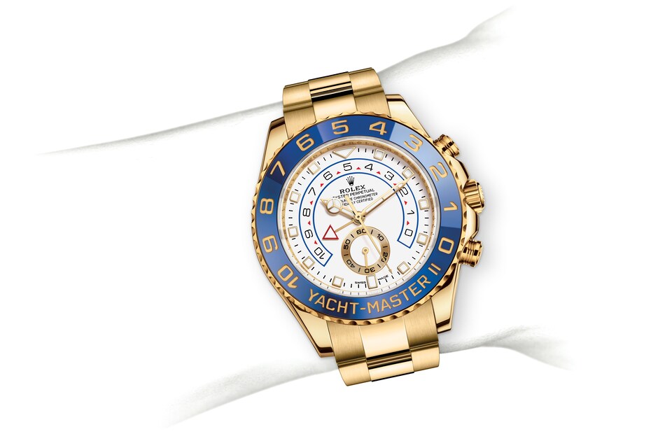 Rolex Yacht-Master | Yacht-Master II | Light dial | Ring Command Bezel | White dial | 18 ct yellow gold | Men Watch | Rolex Official Retailer - THE TIME PLACE SG