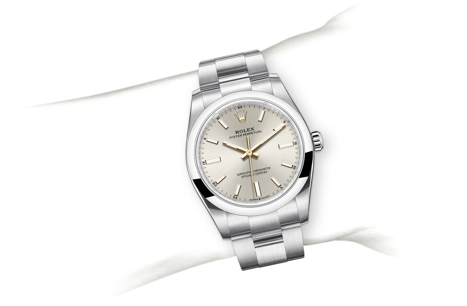 Rolex Oyster Perpetual | Oyster Perpetual 34 | Light dial | Silver dial | Oystersteel | The Oyster bracelet | Women Watch | Rolex Official Retailer - THE TIME PLACE SG