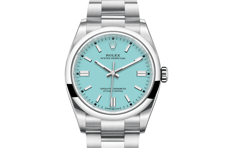 Rolex Oyster Perpetual | Oyster Perpetual 36 | Coloured dial | Turquoise blue dial | Oystersteel | The Oyster bracelet | Men Watch | Rolex Official Retailer - THE TIME PLACE SG