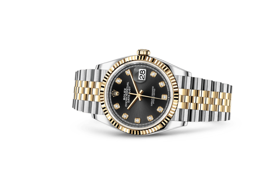 Rolex Datejust | Datejust 36 | Dark dial | Bright black dial | The Fluted Bezel | Yellow Rolesor | Men Watch | Rolex Official Retailer - THE TIME PLACE SG