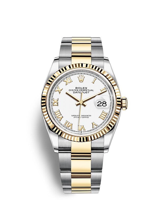 Rolex Datejust | Datejust 36 | Light dial | The Fluted Bezel | White dial | Yellow Rolesor | Men Watch | Rolex Official Retailer - THE TIME PLACE SG