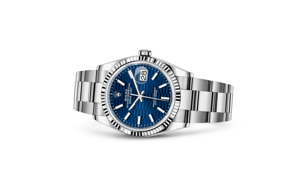 Rolex Datejust | Datejust 36 | Coloured dial | Bright blue dial | The Fluted Bezel | White Rolesor | Men Watch | Rolex Official Retailer - THE TIME PLACE SG