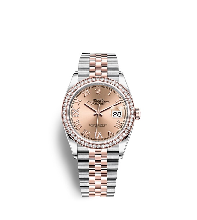 Rolex Datejust | Datejust 36 | Coloured dial | Rosé-colour dial | Diamond-Set Bezel | Everose Rolesor | Men Watch | Rolex Official Retailer - THE TIME PLACE SG