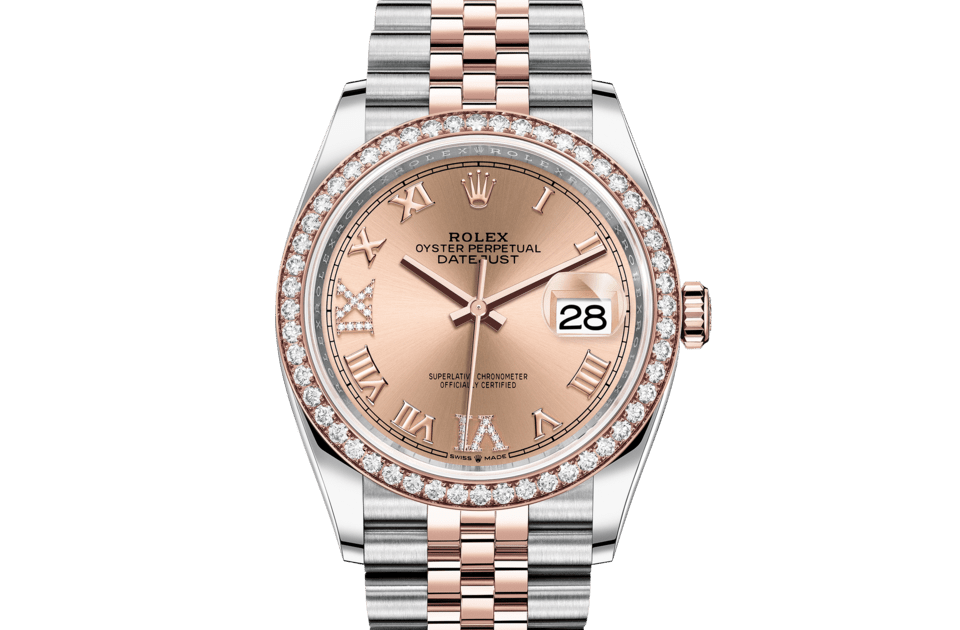 Rolex Datejust | Datejust 36 | Coloured dial | Rosé-colour dial | Diamond-Set Bezel | Everose Rolesor | Men Watch | Rolex Official Retailer - THE TIME PLACE SG