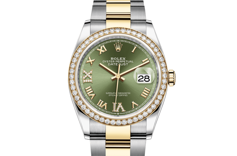 Rolex Datejust | Datejust 36 | Coloured dial | Olive-Green Dial | Diamond-Set Bezel | Yellow Rolesor | Men Watch | Rolex Official Retailer - THE TIME PLACE SG