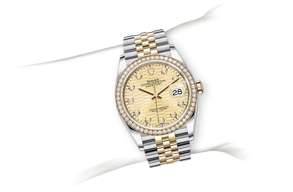 Rolex Datejust | Datejust 36 | Coloured dial | Golden dial | Diamond-Set Bezel | Yellow Rolesor | Men Watch | Rolex Official Retailer - THE TIME PLACE SG