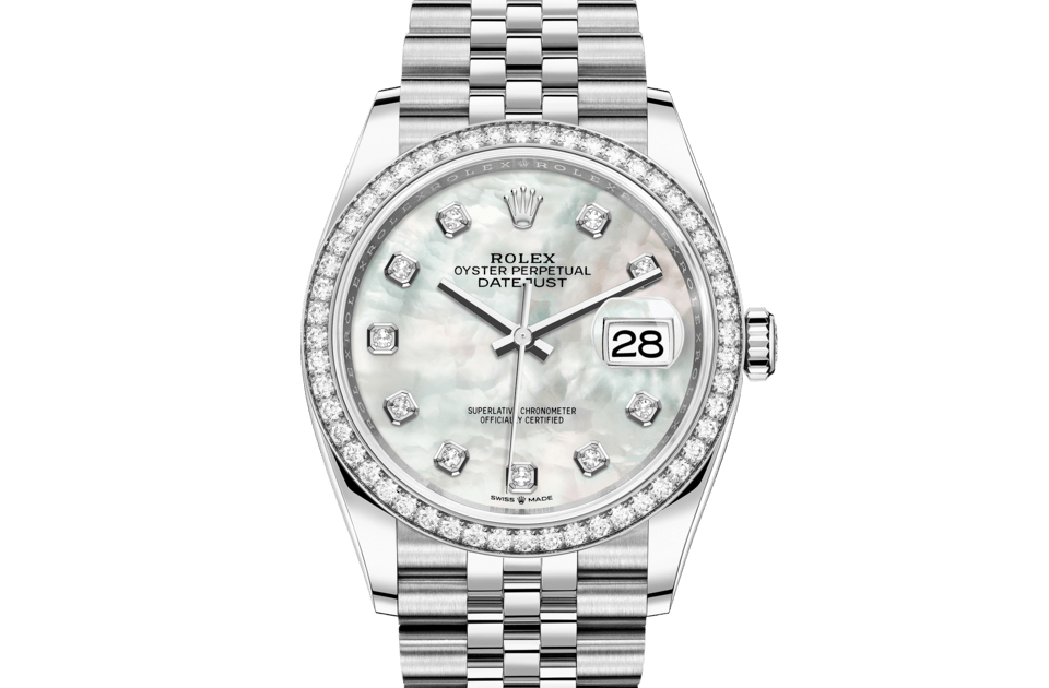 Rolex Datejust | Datejust 36 | Gem-set dial | Mother-of-Pearl Dial | Diamond-Set Bezel | White Rolesor | Women Watch | Rolex Official Retailer - THE TIME PLACE SG