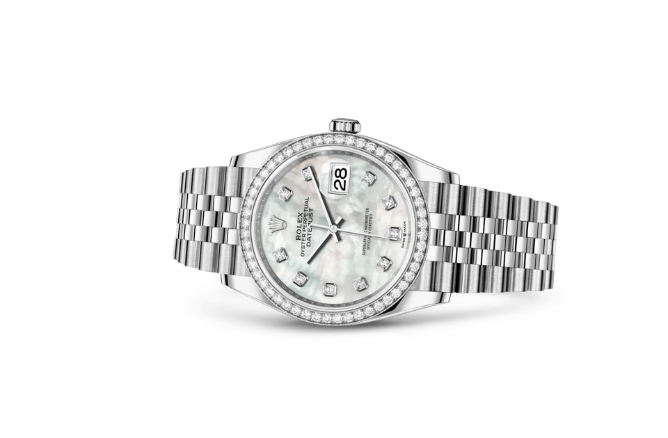 Rolex Datejust | Datejust 36 | Gem-set dial | Mother-of-Pearl Dial | Diamond-Set Bezel | White Rolesor | Women Watch | Rolex Official Retailer - THE TIME PLACE SG