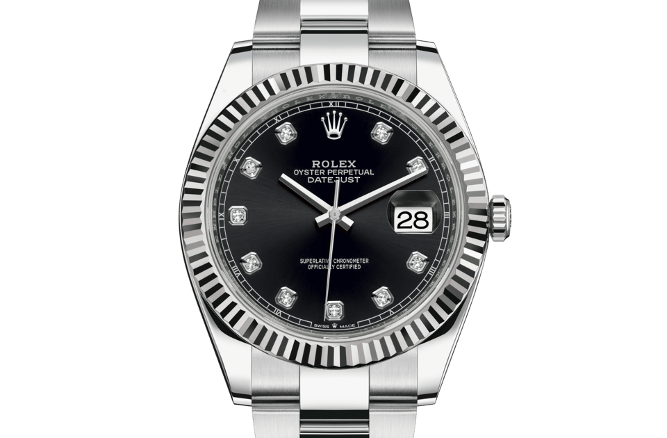 Rolex Datejust | Datejust 41 | Dark dial | Bright black dial | The Fluted Bezel | White Rolesor | Men Watch | Rolex Official Retailer - THE TIME PLACE SG