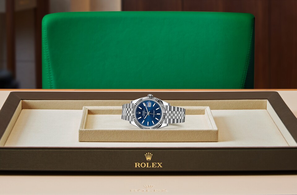 Rolex Datejust | Datejust 41 | Coloured dial | Bright blue dial | The Fluted Bezel | White Rolesor | Men Watch | Rolex Official Retailer - THE TIME PLACE SG