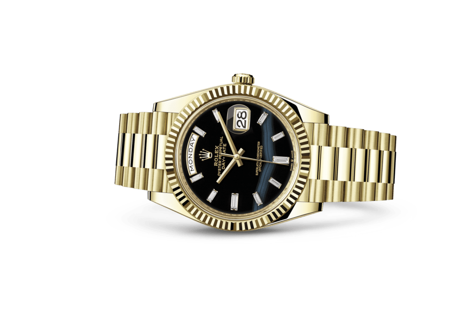 Rolex Day-Date | Day-Date 40 | Dark dial | Onyx dial | The Fluted Bezel | 18 ct yellow gold | Men Watch | Rolex Official Retailer - THE TIME PLACE SG