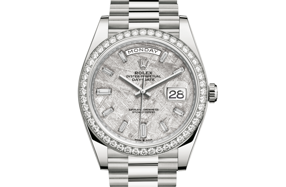 Rolex Day-Date | Day-Date 40 | Gem-set dial | Meteorite dial | Diamond-Set Bezel | 18 ct white gold | Men Watch | Rolex Official Retailer - THE TIME PLACE SG