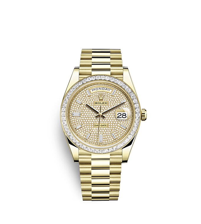 Rolex Day-Date | Day-Date 40 | Gem-set dial | Diamond-Paved Dial | Diamond-Set Bezel | 18 ct yellow gold | Men Watch | Rolex Official Retailer - THE TIME PLACE SG