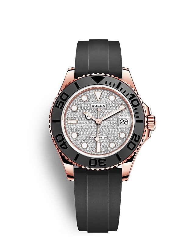 Rolex Yacht-Master | Yacht-Master 37 | Diamond paved dial | Diamond-Paved Dial | Bidirectional Rotatable Bezel | 18 ct Everose gold | Women Watch | Rolex Official Retailer - THE TIME PLACE SG