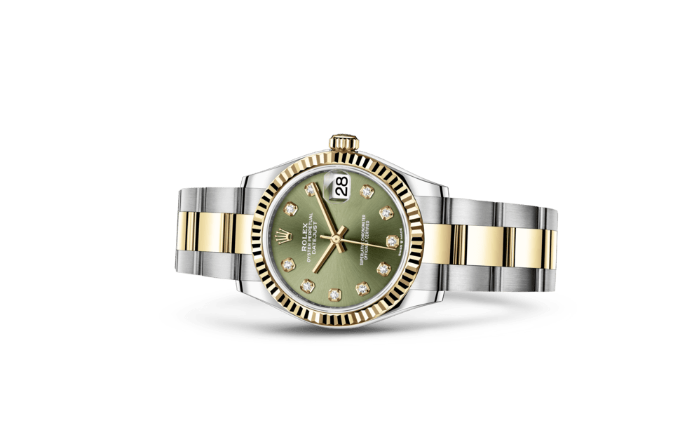 Rolex Datejust | Datejust 31 | Coloured dial | Olive-Green Dial | The Fluted Bezel | Yellow Rolesor | Women Watch | Rolex Official Retailer - THE TIME PLACE SG