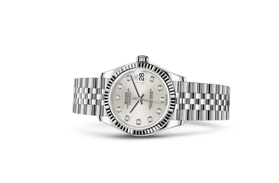 Rolex Datejust | Datejust 31 | Gem-set dial | Silver dial | The Fluted Bezel | White Rolesor | Women Watch | Rolex Official Retailer - THE TIME PLACE SG