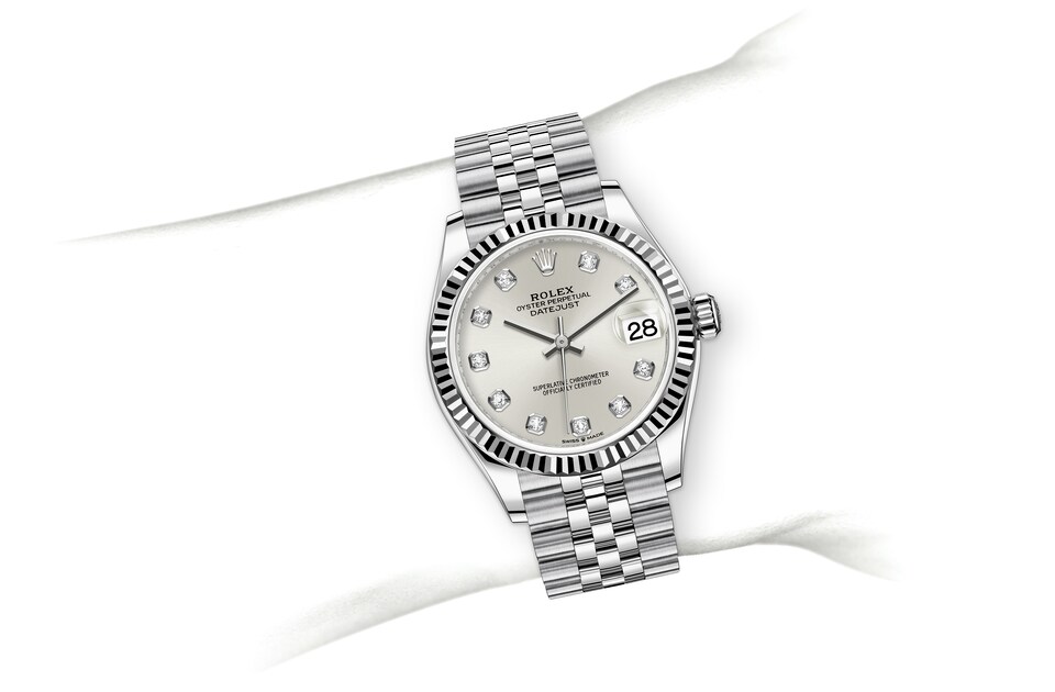 Rolex Datejust | Datejust 31 | Gem-set dial | Silver dial | The Fluted Bezel | White Rolesor | Women Watch | Rolex Official Retailer - THE TIME PLACE SG