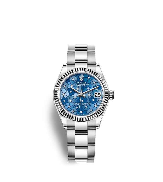 Rolex Datejust | Datejust 31 | Coloured dial | Azzurro-blue dial | The Fluted Bezel | White Rolesor | Women Watch | Rolex Official Retailer - THE TIME PLACE SG
