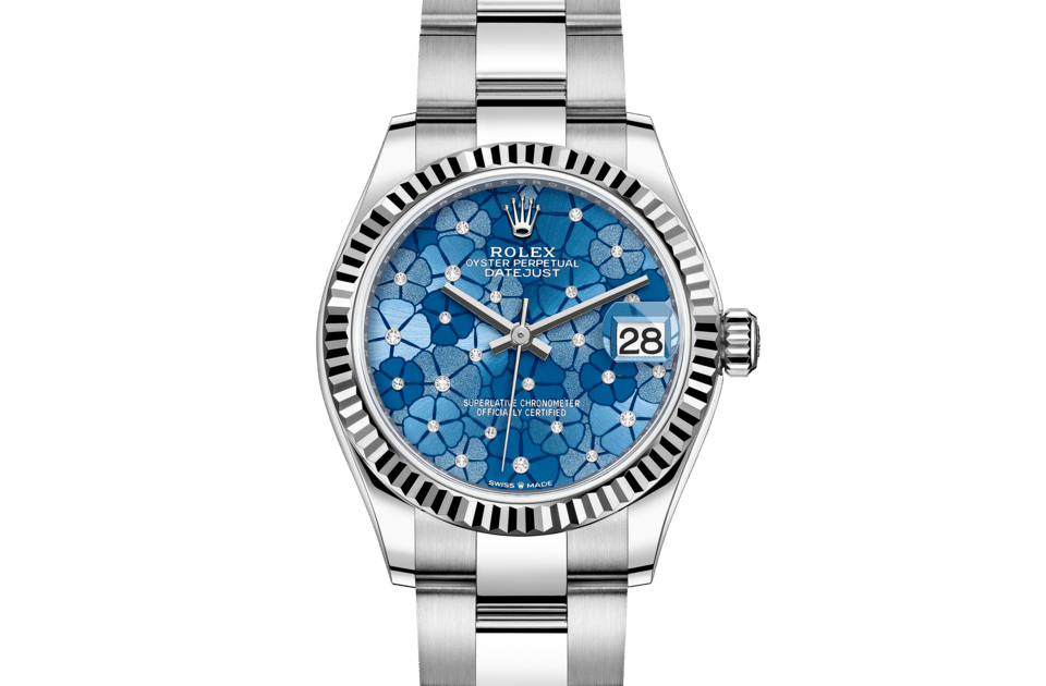 Rolex Datejust | Datejust 31 | Coloured dial | Azzurro-blue dial | The Fluted Bezel | White Rolesor | Women Watch | Rolex Official Retailer - THE TIME PLACE SG