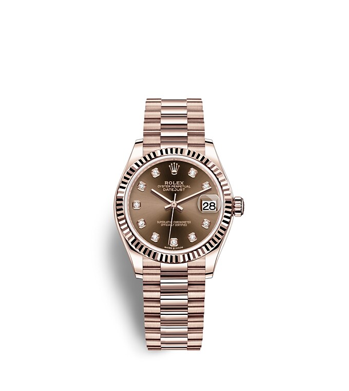 Rolex Datejust | Datejust 31 | Coloured dial | Chocolate Dial | The Fluted Bezel | 18 ct Everose gold | Women Watch | Rolex Official Retailer - THE TIME PLACE SG