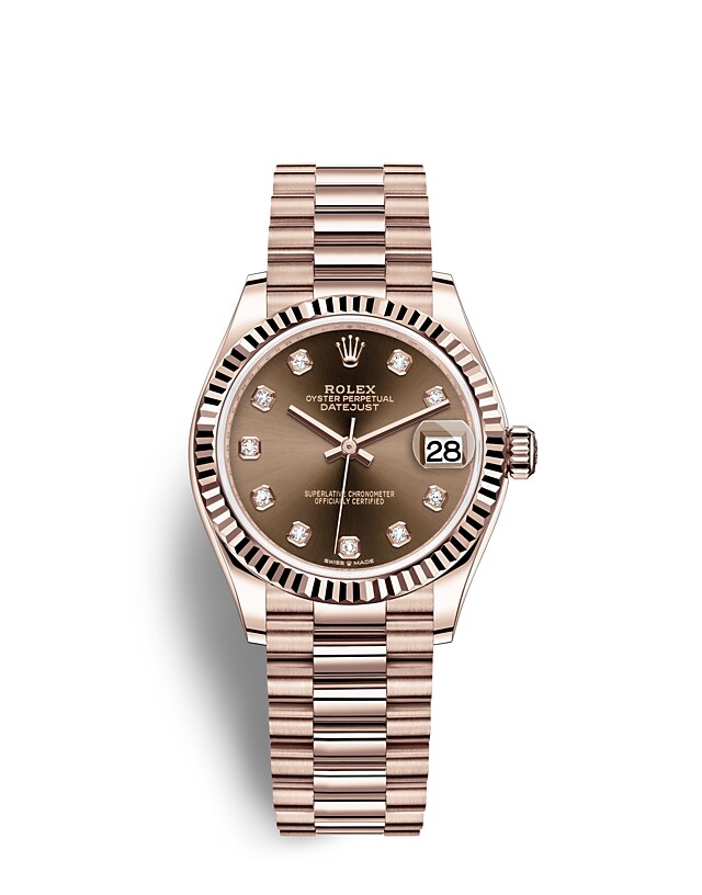 Rolex Datejust | Datejust 31 | Coloured dial | Chocolate Dial | The Fluted Bezel | 18 ct Everose gold | Women Watch | Rolex Official Retailer - THE TIME PLACE SG