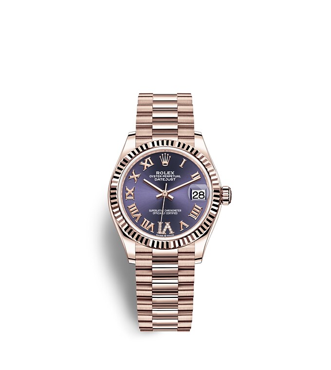 Rolex Datejust | Datejust 31 | Coloured dial | Aubergine Dial | The Fluted Bezel | 18 ct Everose gold | Women Watch | Rolex Official Retailer - THE TIME PLACE SG