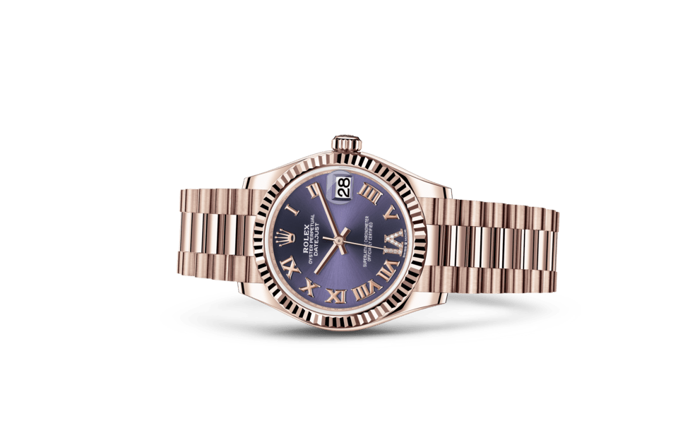 Rolex Datejust | Datejust 31 | Coloured dial | Aubergine Dial | The Fluted Bezel | 18 ct Everose gold | Women Watch | Rolex Official Retailer - THE TIME PLACE SG