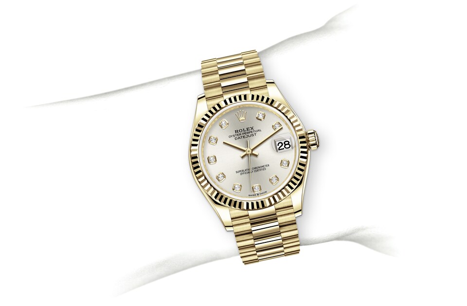Rolex Datejust | Datejust 31 | Light dial | Silver dial | The Fluted Bezel | 18 ct yellow gold | Women Watch | Rolex Official Retailer - THE TIME PLACE SG