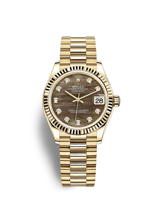 Rolex Datejust | Datejust 31 | Dark dial | Mother-of-Pearl Dial | The Fluted Bezel | 18 ct yellow gold | Women Watch | Rolex Official Retailer - THE TIME PLACE SG