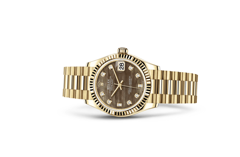 Rolex Datejust | Datejust 31 | Dark dial | Mother-of-Pearl Dial | The Fluted Bezel | 18 ct yellow gold | Women Watch | Rolex Official Retailer - THE TIME PLACE SG