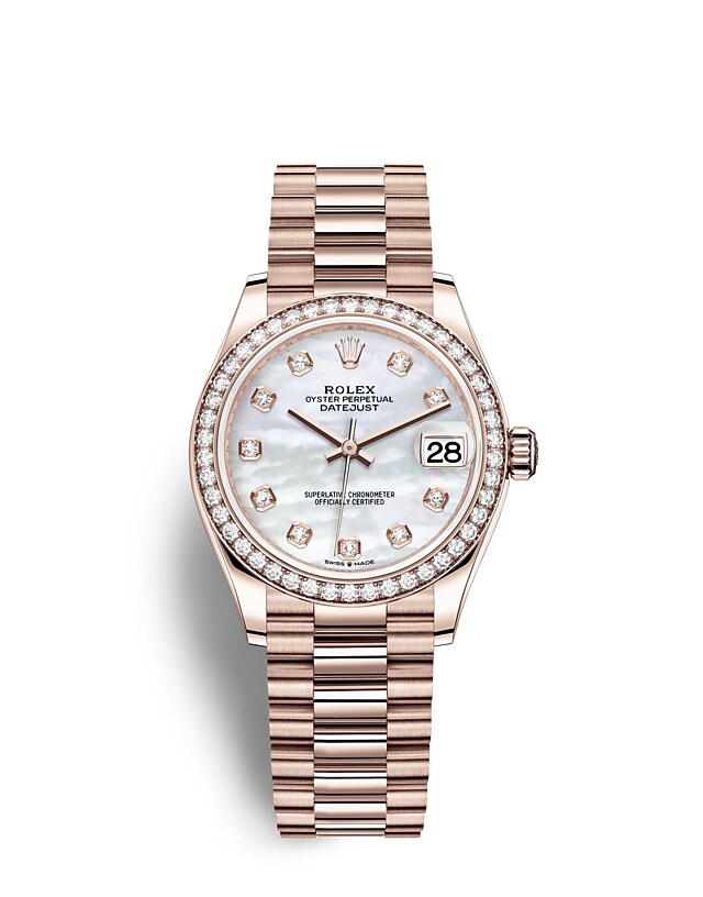 Rolex Datejust | Datejust 31 | Light dial | Mother-of-Pearl Dial | Diamond-Set Bezel | 18 ct Everose gold | Women Watch | Rolex Official Retailer - THE TIME PLACE SG