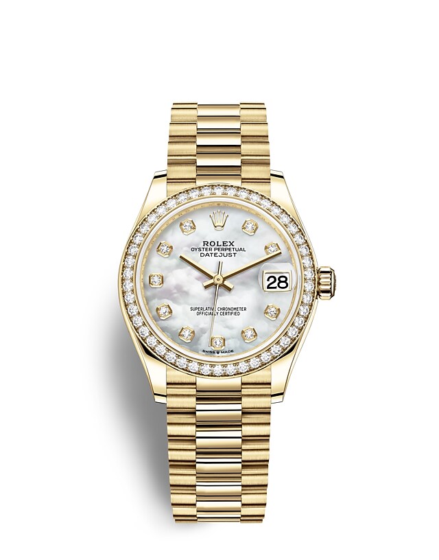 Rolex Datejust | Datejust 31 | Light dial | Mother-of-Pearl Dial | Diamond-Set Bezel | 18 ct yellow gold | Women Watch | Rolex Official Retailer - THE TIME PLACE SG