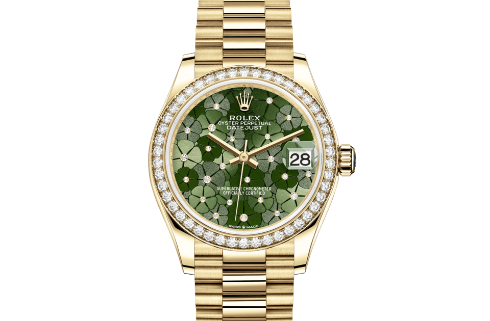 Rolex Datejust | Datejust 31 | Coloured dial | Olive-Green Dial | Diamond-Set Bezel | 18 ct yellow gold | Women Watch | Rolex Official Retailer - THE TIME PLACE SG