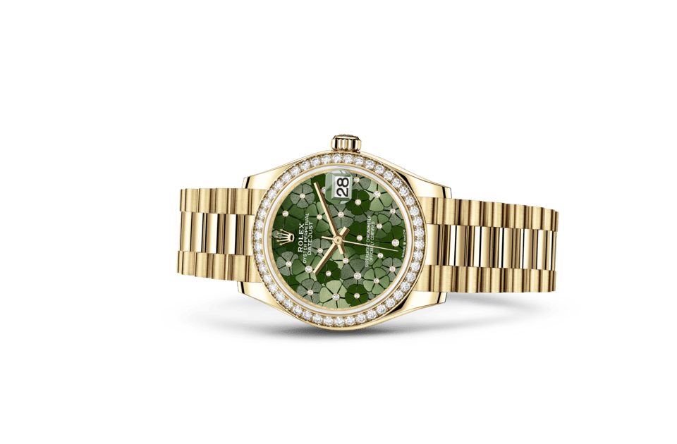 Rolex Datejust | Datejust 31 | Coloured dial | Olive-Green Dial | Diamond-Set Bezel | 18 ct yellow gold | Women Watch | Rolex Official Retailer - THE TIME PLACE SG