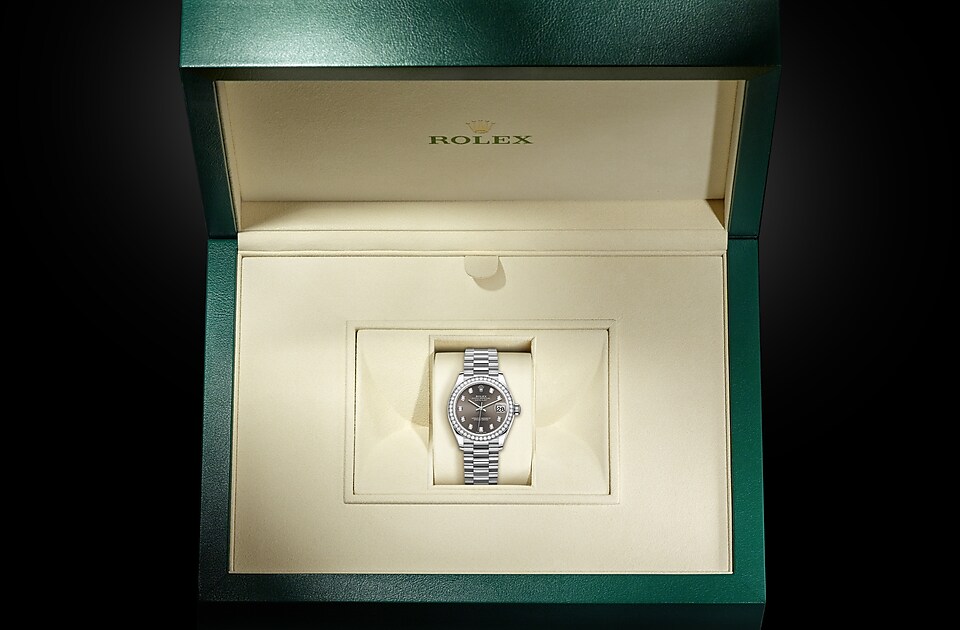 Rolex Datejust | Datejust 31 | Dark dial | Dark Grey Dial | Diamond-Set Bezel | 18 ct white gold | Women Watch | Rolex Official Retailer - THE TIME PLACE SG