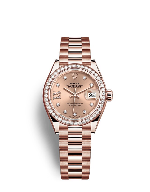 Rolex Lady-Datejust | Lady-Datejust | Coloured dial | Rosé-colour dial | Diamond-Set Bezel | 18 ct Everose gold | Women Watch | Rolex Official Retailer - THE TIME PLACE SG