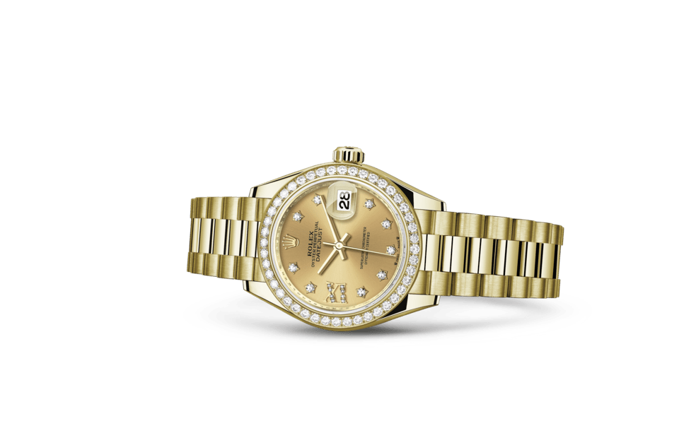 Rolex Lady-Datejust | Lady-Datejust | Coloured dial | Champagne-colour dial | Diamond-Set Bezel | 18 ct yellow gold | Women Watch | Rolex Official Retailer - THE TIME PLACE SG