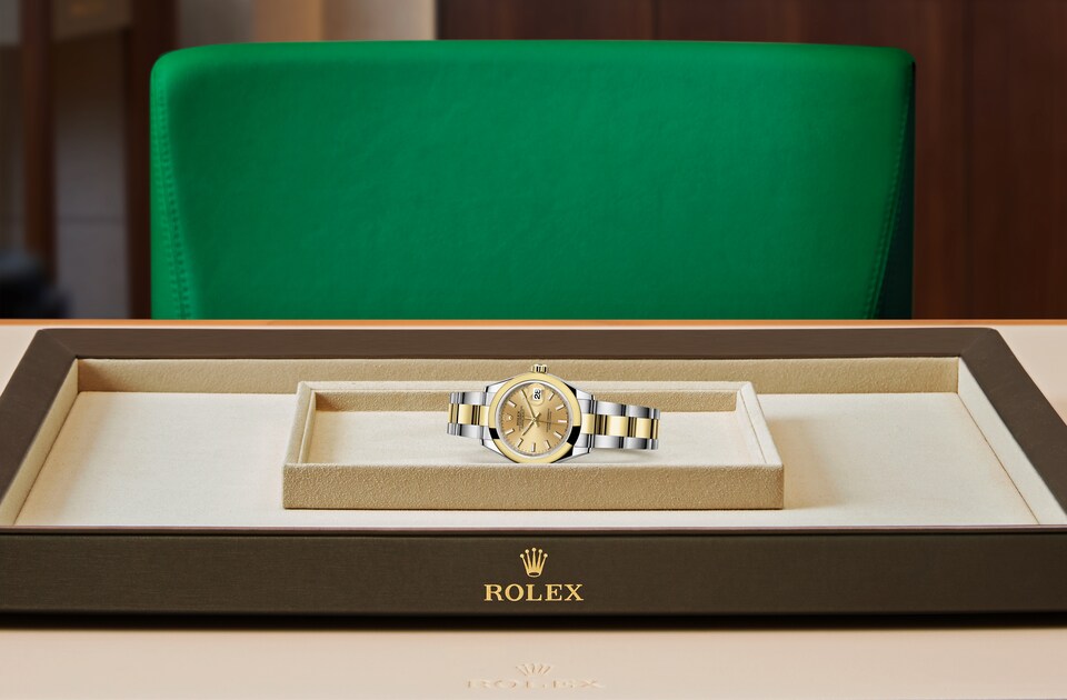 Rolex Lady-Datejust | Lady-Datejust | Coloured dial | Champagne-colour dial | Yellow Rolesor | The Oyster bracelet | Women Watch | Rolex Official Retailer - THE TIME PLACE SG
