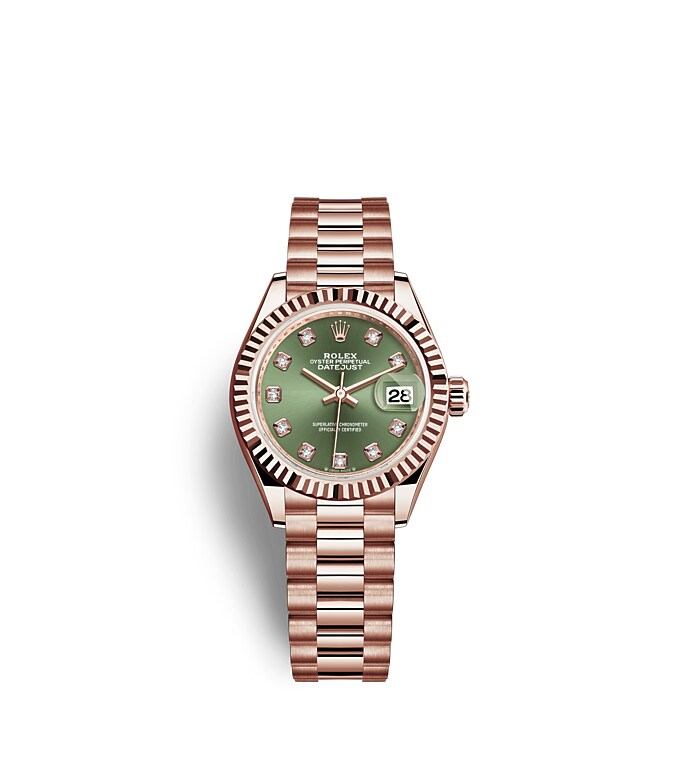 Rolex Lady-Datejust | Lady-Datejust | Coloured dial | Olive-Green Dial | The Fluted Bezel | 18 ct Everose gold | Women Watch | Rolex Official Retailer - THE TIME PLACE SG